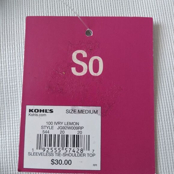 SO Juniors Ivory White Shoulder Tie Lemon Print Sleeveless Crop Top Size Medium - Picture 6 of 14